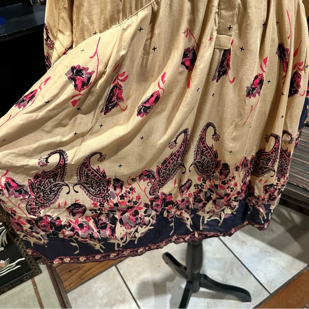Free People Sierra Valley Shirt Dress – Gold Combo, Paisley Floral, Size Medium